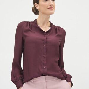 RW&Co - Silky Crepe Long-Sleeve Buttoned-Down Blouse - Size L